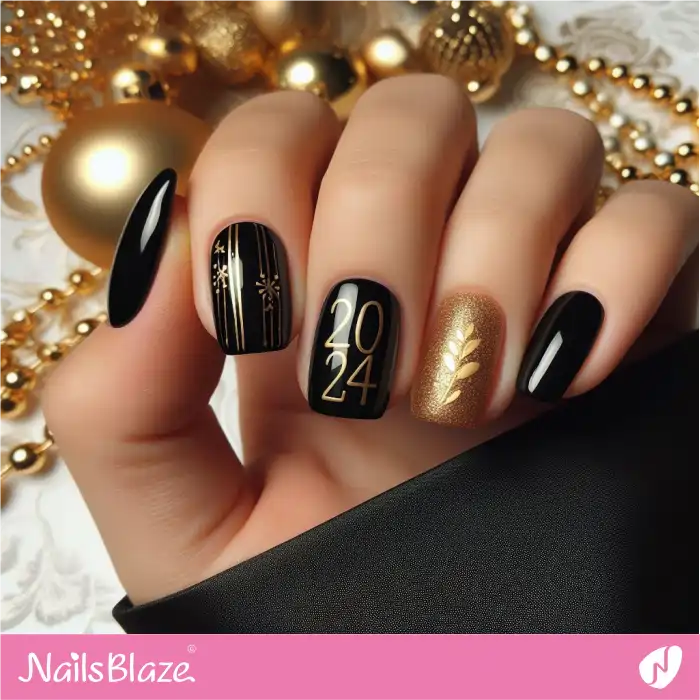 2024 Black and Gold Nail Design | 2024 Nails - NB3709